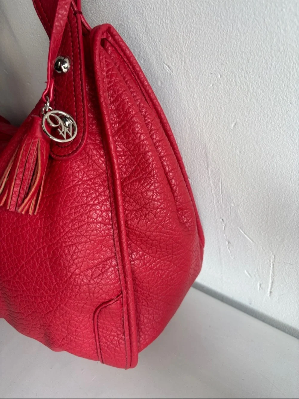 Nine West Red Textured Vegan Leather Hobo Bag